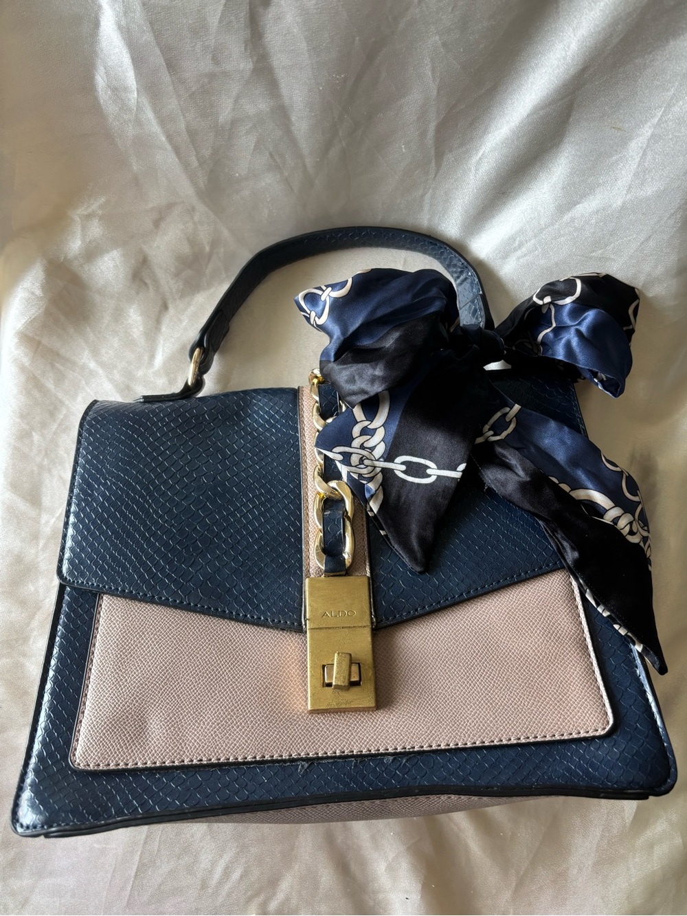 Aldo Navy and Cream Two-Tone Top-Handle Satchel Cailla